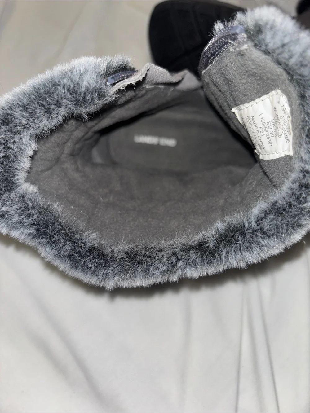 Lands' End Women's Gray Suede Faux-Fur Cuff Ankle Snow Boots
